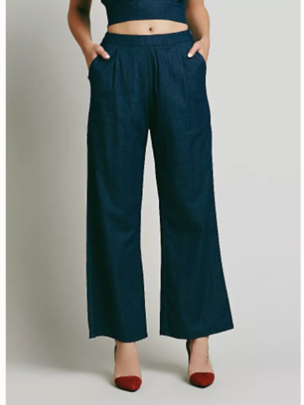 Free People In My Pocket Wide Leg Palazzo Denim Pants Size 0 Retro 70s Chic Boho